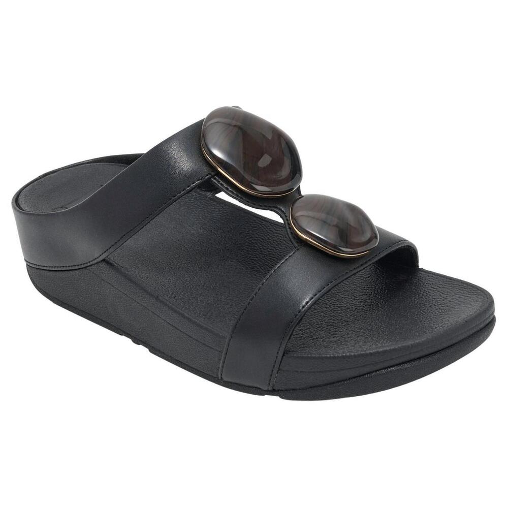 NEW FITFLOP women's fino marbled-stone h-bar slide in black